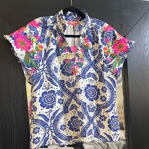 THML Blue and White Floral Blouse